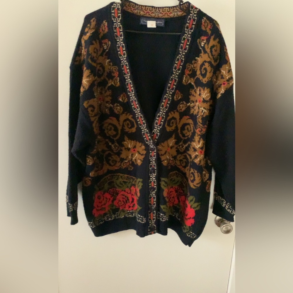 Vintage Norton McNaughton Floral Pattern Knit Cardigan Sweater SZ xxl